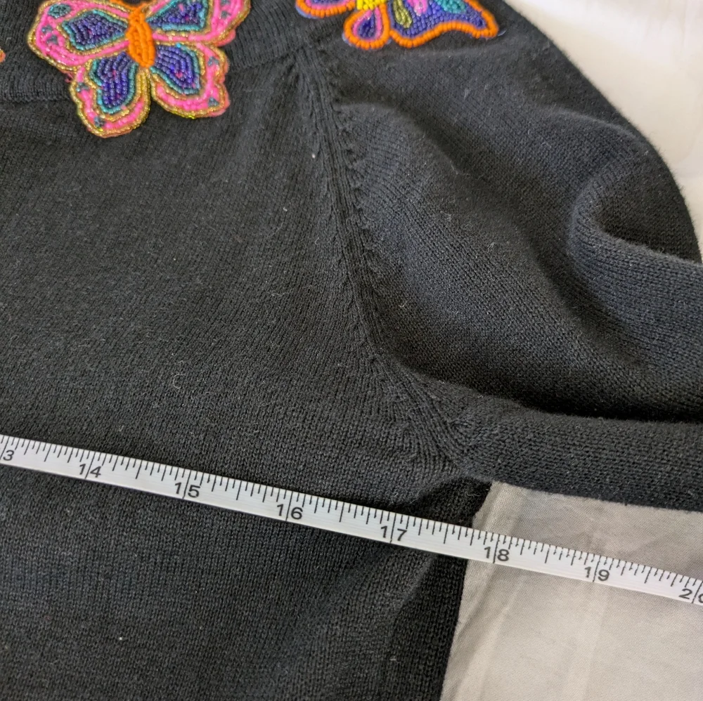 Vintage Belle Pointe Beaded Butterfly Sweater Size Medium Black 3/4 Sleeve‎